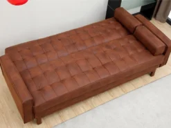 Canapé Convertible Clic-clac En Microfibre ELEANOR - Marron Effet Vintage -Canapé Soldes Boutique canape 176597