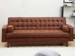 Canapé Convertible Clic-clac En Microfibre ELEANOR - Marron Effet Vintage