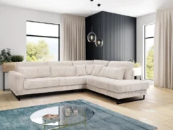 Canapé D'angle Droit En Velours Côtelé Beige TESSIO