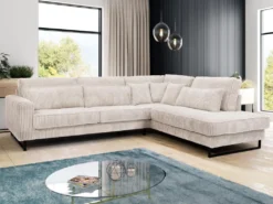 Canapé D'angle Droit En Velours Côtelé Beige TESSIO -Canapé Soldes Boutique canape 17809107