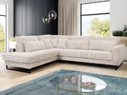 Canapé D'angle Gauche En Velours Côtelé Beige TESSIO -Canapé Soldes Boutique canape 17809421