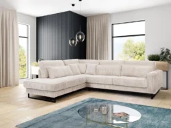 Canapé D'angle Gauche En Velours Côtelé Beige TESSIO