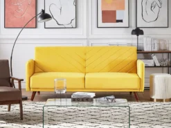 Canapé Convertible 3 Places En Velours Jaune SENJA