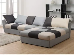 Canapé D'angle Convertible En Tissu ROMANE - Gris - Angle Droit