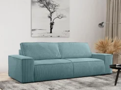 Canapé 4 Places Convertible En Velours Côtelé Bleu Clair AMELIA De Pascal Morabito