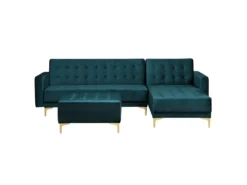Canapé Angle Gauche Convertible En Velours Bleu Paon 4 Places Avec Pouf ABERDEEN
