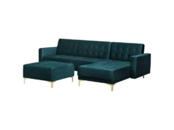 Canapé Angle Gauche Convertible En Velours Bleu Paon 4 Places Avec Pouf ABERDEEN -Canapé Soldes Boutique canape 17985981