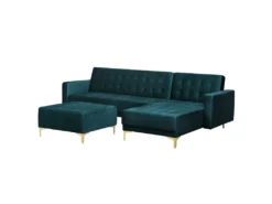 Canapé Angle Gauche Convertible En Velours Bleu Paon 4 Places Avec Pouf ABERDEEN -Canapé Soldes Boutique canape 17985983