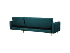 Canapé Angle Gauche Convertible En Velours Bleu Paon 4 Places Avec Pouf ABERDEEN -Canapé Soldes Boutique canape 17985985