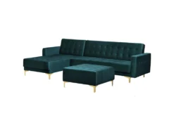 Canapé Angle Droit Convertible En Velours Bleu Paon 4 Places Avec Pouf ABERDEEN 11 Canapé Angle Droit Convertible En Velours Bleu Paon 4 Places Avec Pouf ABERDEEN -Canapé Soldes Boutique canape 17985997