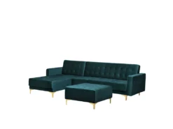 Canapé Angle Droit Convertible En Velours Bleu Paon 4 Places Avec Pouf ABERDEEN 12 Canapé Angle Droit Convertible En Velours Bleu Paon 4 Places Avec Pouf ABERDEEN -Canapé Soldes Boutique canape 17985999