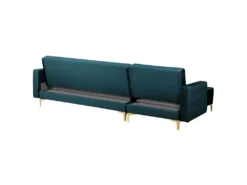 Canapé Angle Droit Convertible En Velours Bleu Paon 4 Places Avec Pouf ABERDEEN 13 Canapé Angle Droit Convertible En Velours Bleu Paon 4 Places Avec Pouf ABERDEEN -Canapé Soldes Boutique canape 17986001