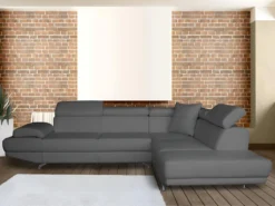 Canapé D'angle XL En Simili ROMAIN - Taupe - Angle Droit