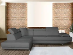 Canapé D'angle XL En Simili ROMAIN - Taupe - Angle Gauche