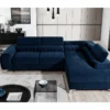 Canapé D'angle Convertible - LARRY VELOURS - En Tissu Luxe Bleu, 5 Places, Angle Droit (vu De Face)
