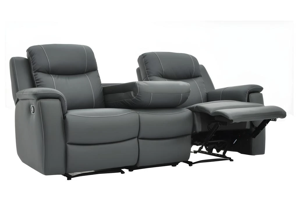 Canapé 3 Places Relax EVASION En Cuir - Gris 3 Canapé 3 Places Relax EVASION En Cuir - Gris – Image 3