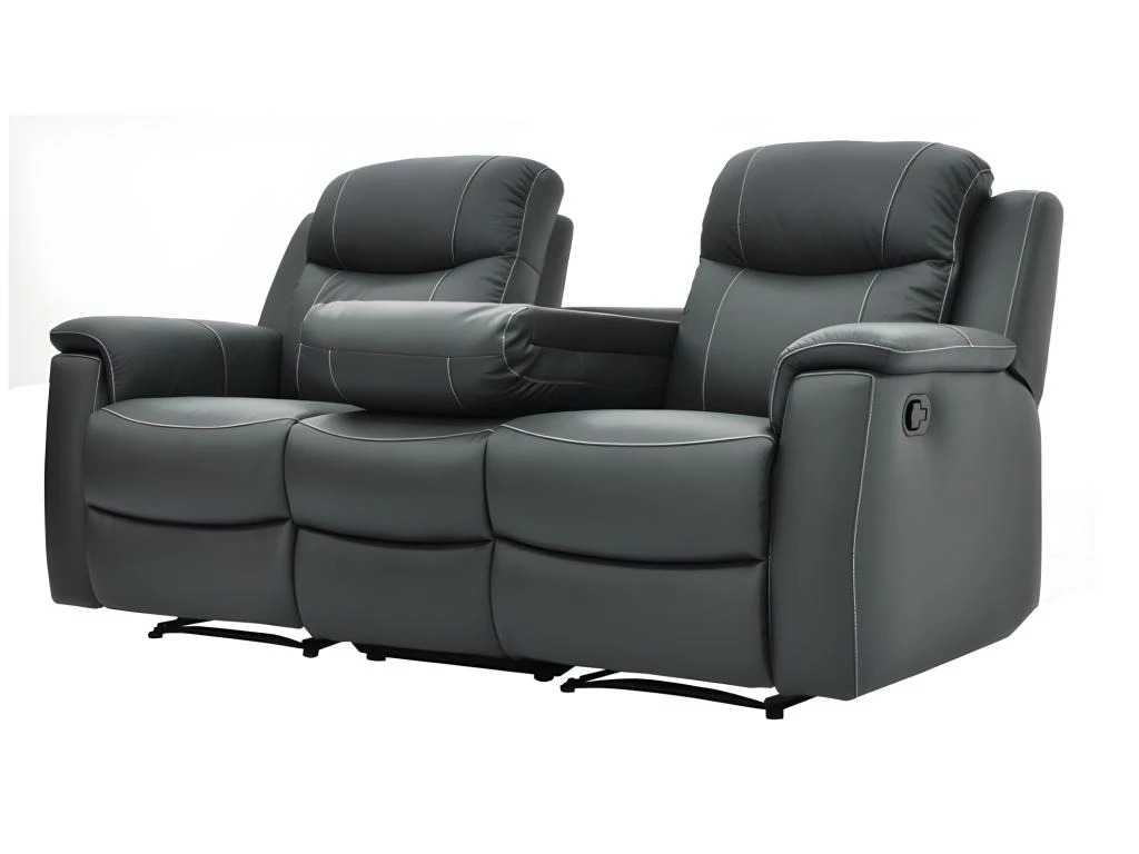 Canapé 3 Places Relax EVASION En Cuir - Gris 7 Canapé 3 Places Relax EVASION En Cuir - Gris – Image 7