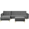 Canapé Angle Droite Convertible En Velours Gris 4 Places Avec Pouf ABERDEEN