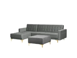 Canapé Angle Droite Convertible En Velours Gris 4 Places Avec Pouf ABERDEEN -Canapé Soldes Boutique canape 18236181