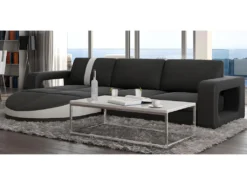 Canapé D'angle Réversible En Simili TALITA - Noir Et Bande Blanche -Canapé Soldes Boutique canape 182481