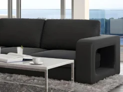 Canapé D'angle Réversible En Simili TALITA - Noir Et Bande Blanche -Canapé Soldes Boutique canape 182483