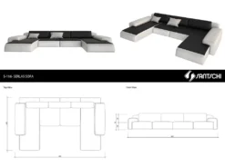 Canapé Panoramique 7 Places En Simili SICILE - Bicolore Blanc Et Noir Avec Coussins Anthracites -Canapé Soldes Boutique canape 182504