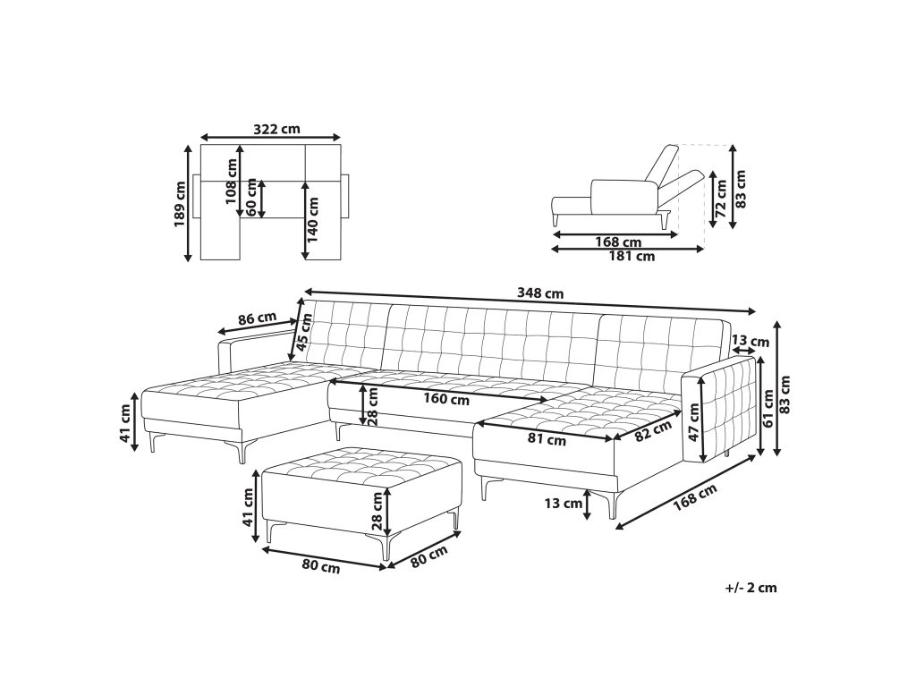 Canapé Panoramique Convertible En Velours Gris 5 Places Avec Pouf ABERDEEN 3 Canapé Panoramique Convertible En Velours Gris 5 Places Avec Pouf ABERDEEN – Image 3