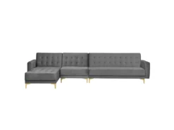 Canapé Angle Droite Convertible Velours Gris 5 Places ABERDEEN