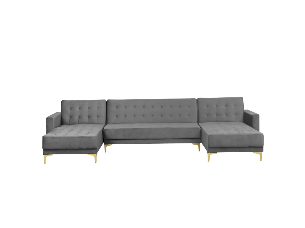 Canapé Panoramique Convertible En Velours Gris 5 Places ABERDEEN 1 Canapé Panoramique Convertible En Velours Gris 5 Places ABERDEEN