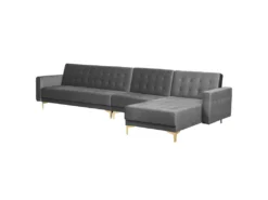 Canapé Angle Gauche Convertible Velours Gris 5 Places ABERDEEN -Canapé Soldes Boutique canape 18253827