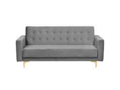 Canapé Convertible 3 Places En Velours Gris ABERDEEN