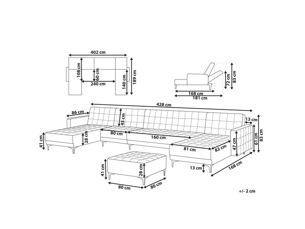 Canapé Panoramique Convertible En Velours Gris 6 Places Avec Pouf ABERDEEN 3 Canapé Panoramique Convertible En Velours Gris 6 Places Avec Pouf ABERDEEN – Image 3