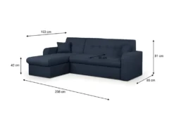 Canapé D'angle Convertible Et Réversible 3 Places ROMAN - Tissu Bleu Foncé - Coffre De Rangement - L235 X H81 X P 85/153 Cm -Canapé Soldes Boutique canape 18375573