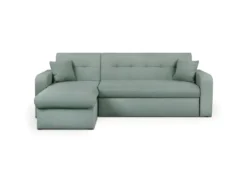 Canapé D'angle Convertible Et Réversible 3 Places ROMAN - Tissu Vert D'eau - Coffre De Rangement - L235 X H81 X P 85/153 Cm