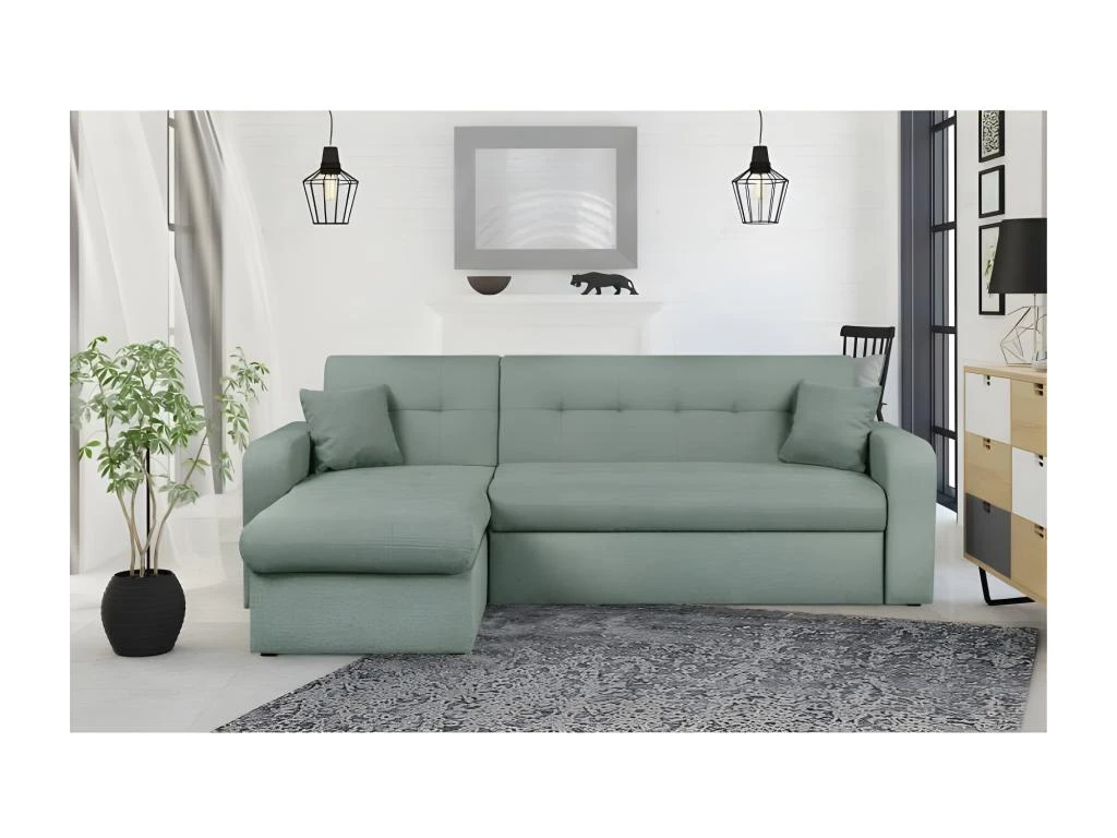 Canapé D'angle Convertible Et Réversible 3 Places ROMAN - Tissu Vert D'eau - Coffre De Rangement - L235 X H81 X P 85/153 Cm 2 Canapé D'angle Convertible Et Réversible 3 Places ROMAN - Tissu Vert D'eau - Coffre De Rangement - L235 X H81 X P 85/153 Cm – Image 2