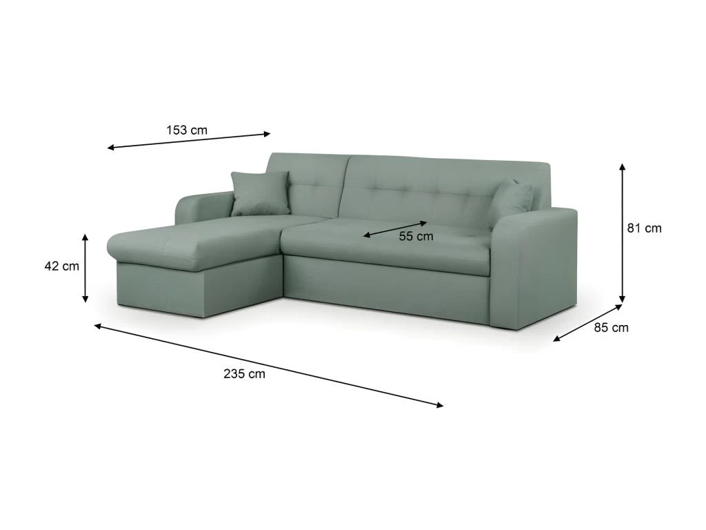 Canapé D'angle Convertible Et Réversible 3 Places ROMAN - Tissu Vert D'eau - Coffre De Rangement - L235 X H81 X P 85/153 Cm 4 Canapé D'angle Convertible Et Réversible 3 Places ROMAN - Tissu Vert D'eau - Coffre De Rangement - L235 X H81 X P 85/153 Cm – Image 4