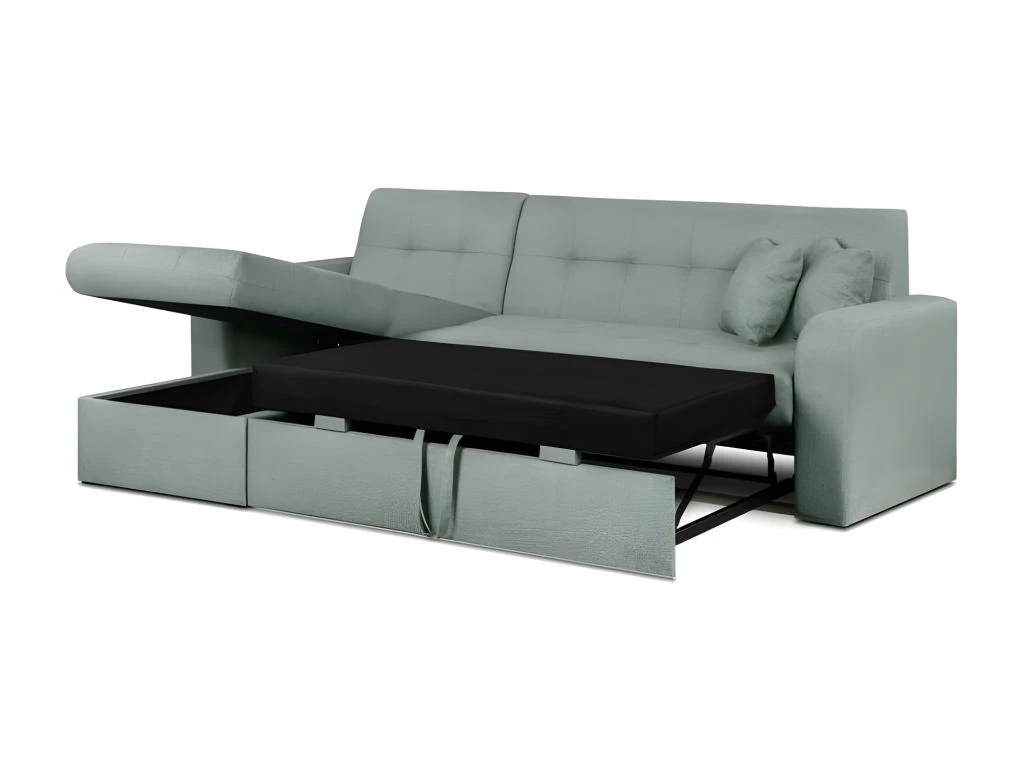 Canapé D'angle Convertible Et Réversible 3 Places ROMAN - Tissu Vert D'eau - Coffre De Rangement - L235 X H81 X P 85/153 Cm 5 Canapé D'angle Convertible Et Réversible 3 Places ROMAN - Tissu Vert D'eau - Coffre De Rangement - L235 X H81 X P 85/153 Cm – Image 5