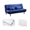Ensemble Canapé Clic Clac MISHAN Bleu Avec Couette 220 X 240 Et 2 Oreillers