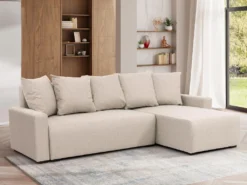 Canapé D'angle Convertible Et Réversible En Tissu Beige LADAZIA -Canapé Soldes Boutique canape 18441999