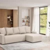 Canapé D'angle Convertible Et Réversible En Tissu Beige LADAZIA
