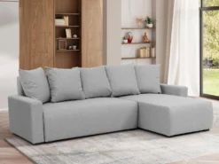 Canapé D'angle Convertible Et Réversible En Tissu Gris Clair LADAZIA -Canapé Soldes Boutique canape 18442019