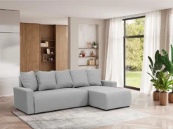 Canapé D'angle Convertible Et Réversible En Tissu Gris Clair LADAZIA