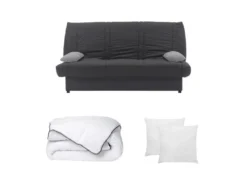 Ensemble Canapé Clic Clac FARWEST II Gris Avec Couette 220 X 240 Et 2 Oreillers