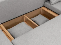 Canapé D'angle Panoramique Convertible En Tissu Gris Clair LADAZIA -Canapé Soldes Boutique canape 18442223