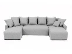 Canapé D'angle Panoramique Convertible En Tissu Gris Clair LADAZIA -Canapé Soldes Boutique canape 18442247