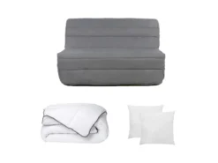 Ensemble Canapé BZ COWBOY II Gris Avec Couette 220 X 240 Et 2 Oreillers