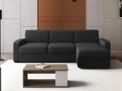 Ensemble Canapé D'angle Convertible Réversible Express En Tissu FLAVIEN Anthracite Avec Couette 220 X 240 Et 2 Oreillers -Canapé Soldes Boutique canape 18442719