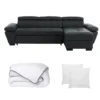 Ensemble Canapé D'angle Droit Convertible En Cuir JONOVA Anthracite Avec Couette 220 X 240 Et 2 Oreillers