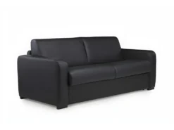 Ensemble Canapé 3 Places Convertible Express En Cuir BEVIS Noir Avec Couette 220 X 240 Et 2 Oreillers -Canapé Soldes Boutique canape 18442923