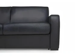 Ensemble Canapé 3 Places Convertible Express En Cuir BEVIS Noir Avec Couette 220 X 240 Et 2 Oreillers -Canapé Soldes Boutique canape 18442927